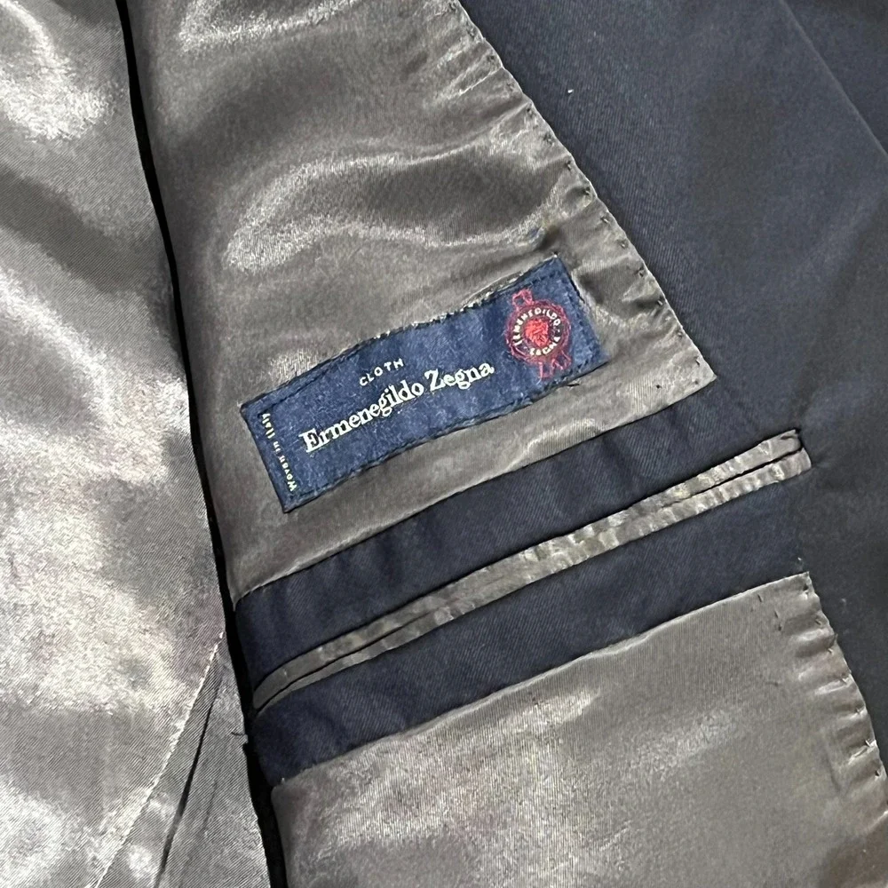 Ermenegildo Zegna Mens Navy Blue Modern Single Breasted Sport Coat Blazer 46R
